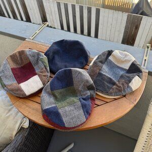 Set Of 4 Patchwork Tweed & Solid Flat Caps Hats Size Medium